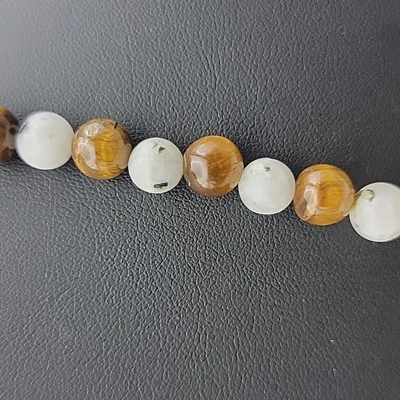 240 Cts Natural Tiger Eye & Moonstone Round Shape Beaded Gemstone 20" Necklace - Picture 6 of 8